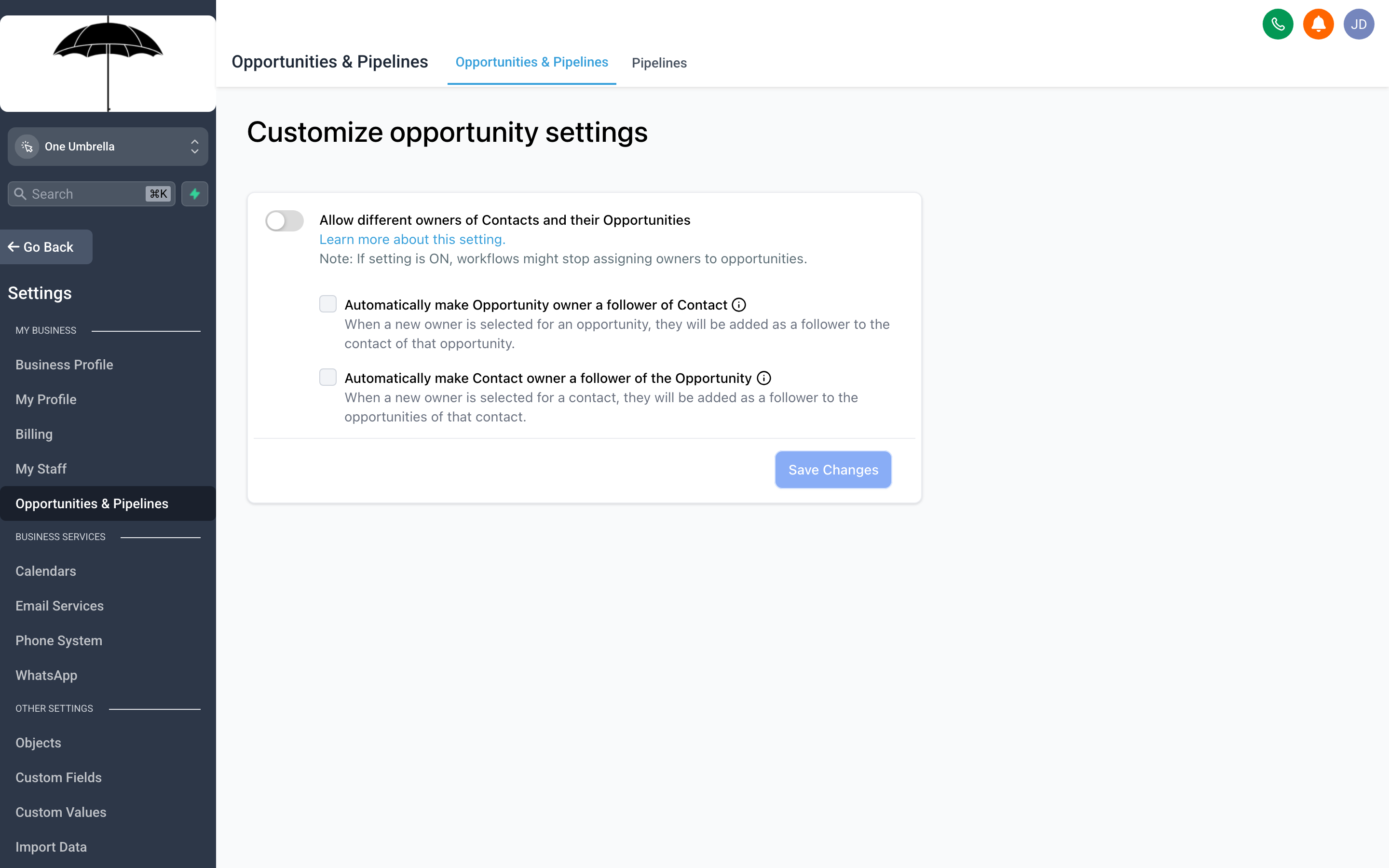 The Pipelines settings page showing a list of pipelines with their stages displayed as columns